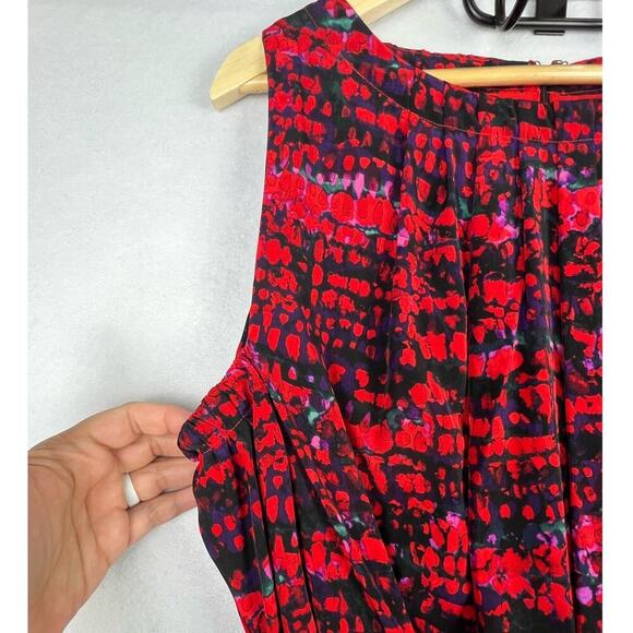 NWOT Marc New York Andrew Marc S Red Black Belted Smocked Sides Fit/Flare Dress - Picture 4 of 12